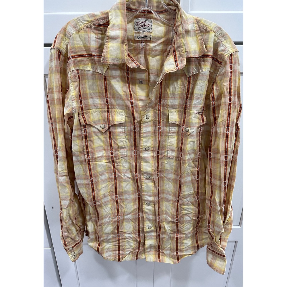 Lucky Brand Western Plaid Shirt Mens Medium Button Up Long Sleeve Cowboy